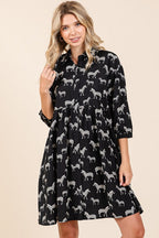 Zebra Print Button Down Shirt Mini Dress – Bold and Fashion-Forward Zebra Print Dress with Casual Button-Down Design