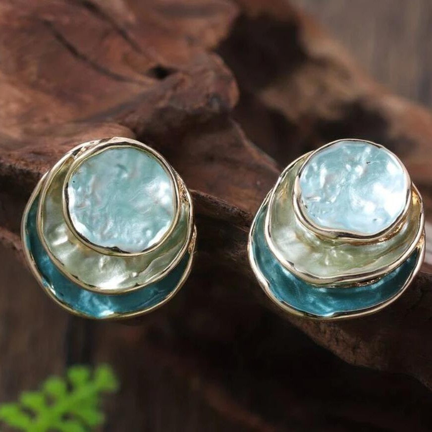Ins Three-colored Painting Round Earrings Fashion Elegant Versatile Geometric Earrings For Women Jewelry Pi-Mart