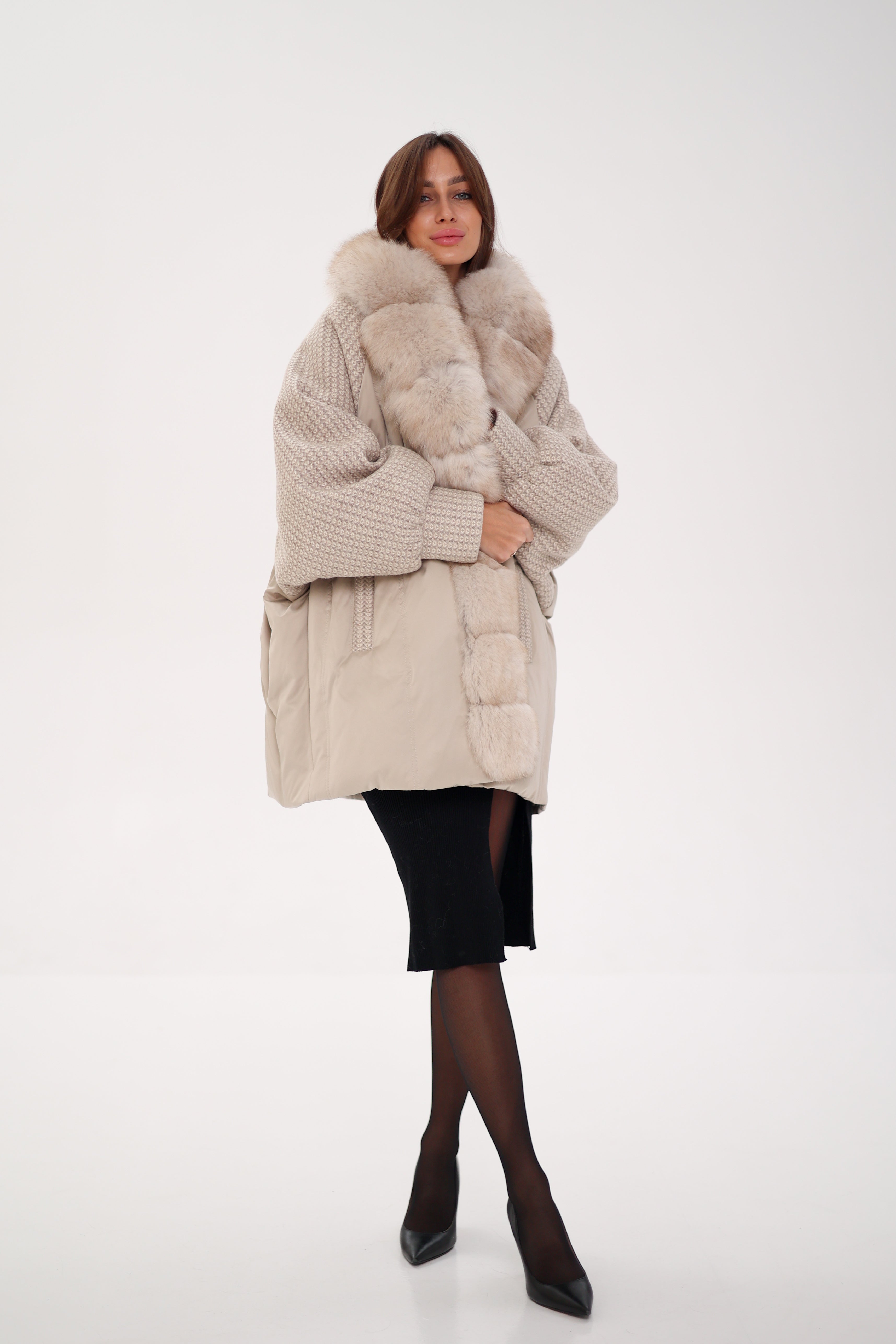 Genuine Polar Fox Boucle Down Coat - SJB-DIAMOND ELITES