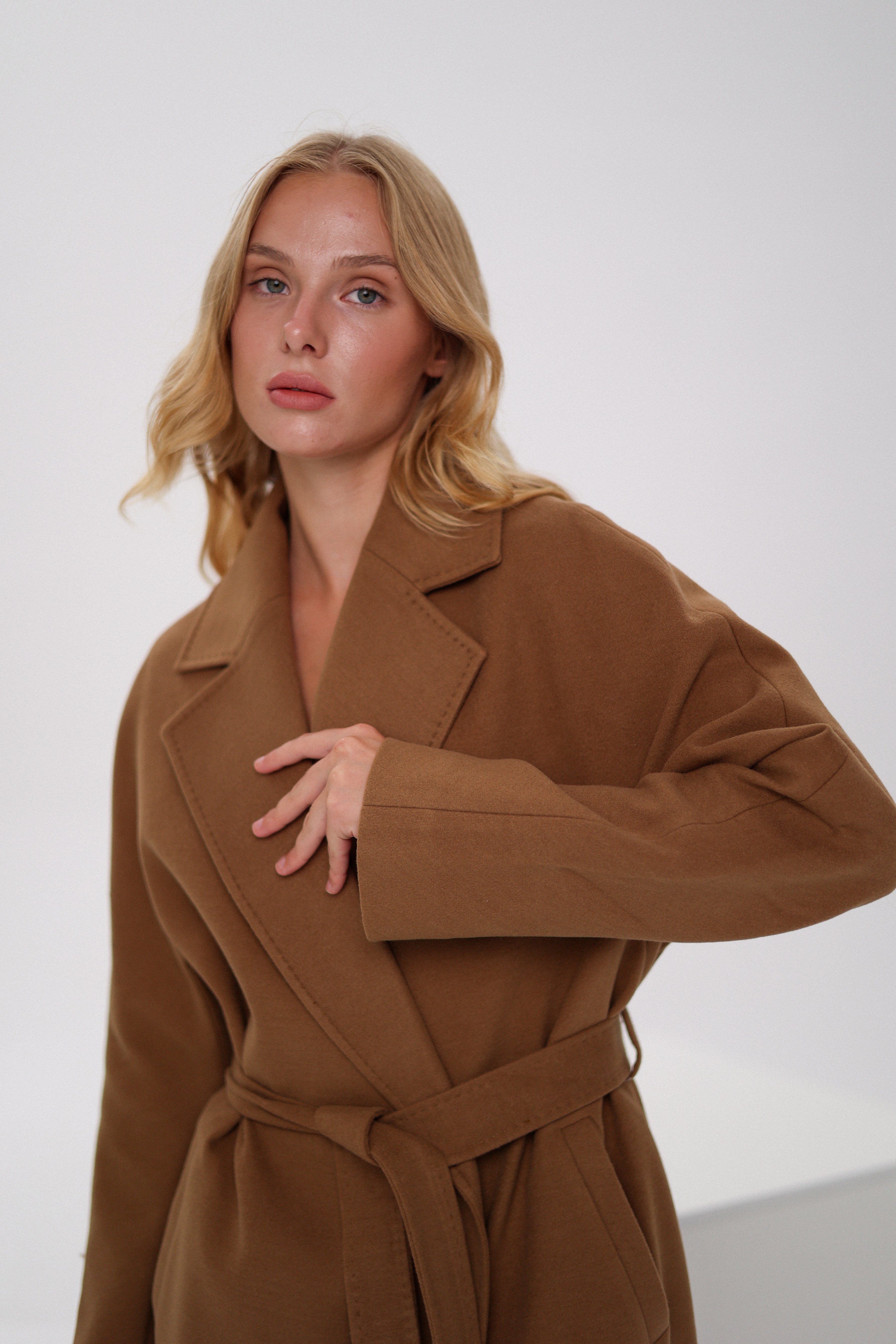 Cambridge Comfort Wraparound Wool Cashmere Coat in Dark Camel - SJB-DIAMOND ELITES