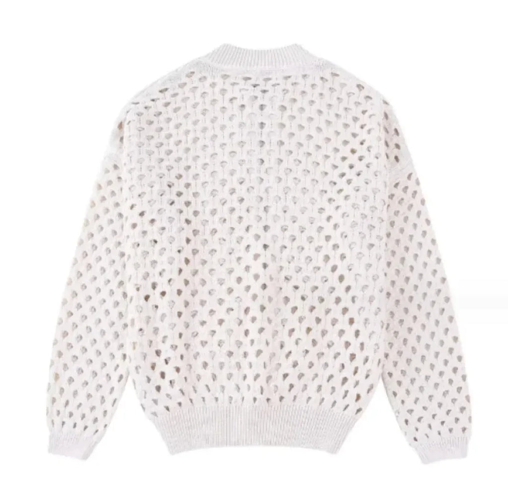 Open Knit Zip-Up Bomber Jacket Pi-Mart