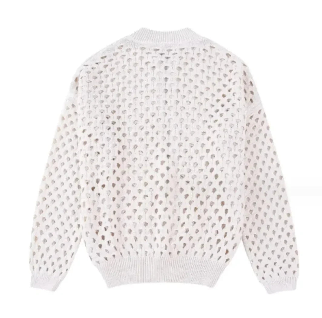 Open Knit Zip-Up Bomber Jacket Pi-Mart