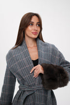 Genuine Polar Fox Fur Virgin Wool Wrap Coat - SJB-DIAMOND ELITES