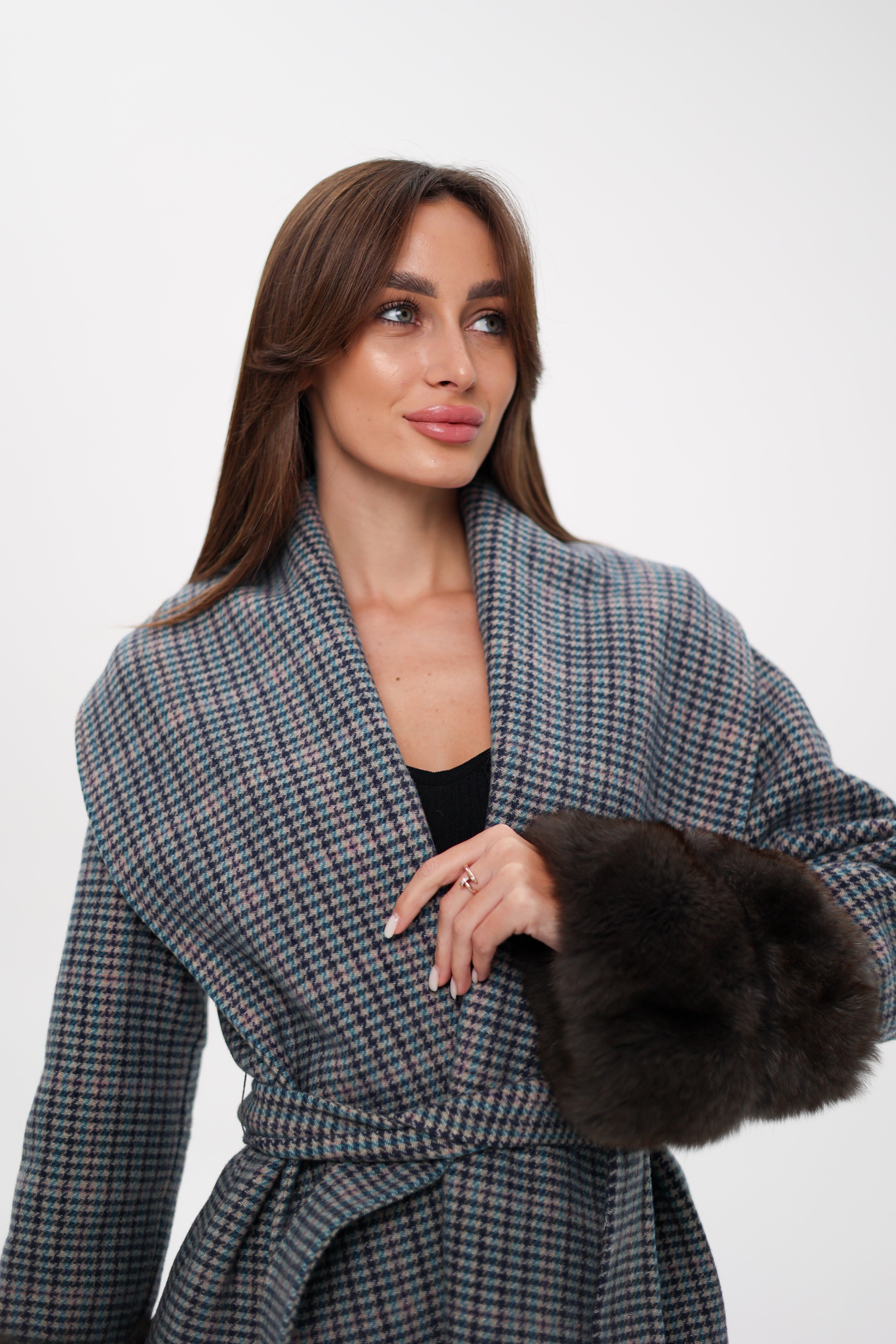 Genuine Polar Fox Fur Virgin Wool Wrap Coat - SJB-DIAMOND ELITES