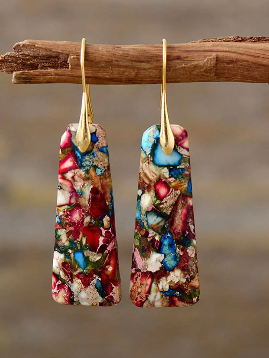 Geometrical Shape Imperial Jasper Dangle Earrings Pi-Mart