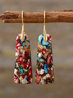 Geometrical Shape Imperial Jasper Dangle Earrings Pi-Mart