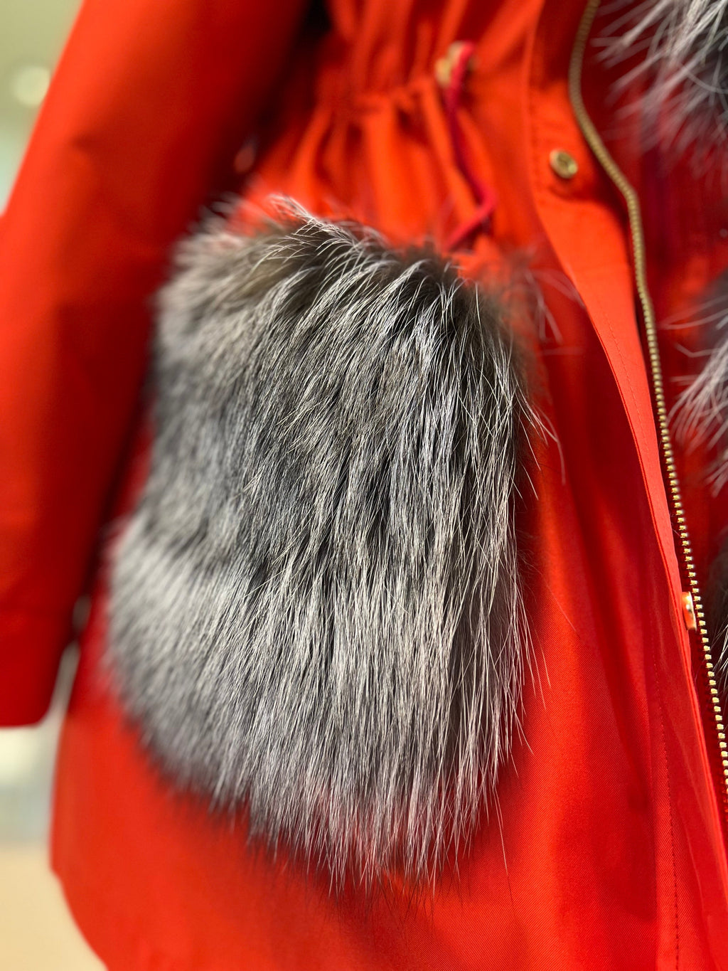 Roma Genuine Silver Fox Fur Rabbit Fur Insulated Parka in Red Alaska® Outerwear Company