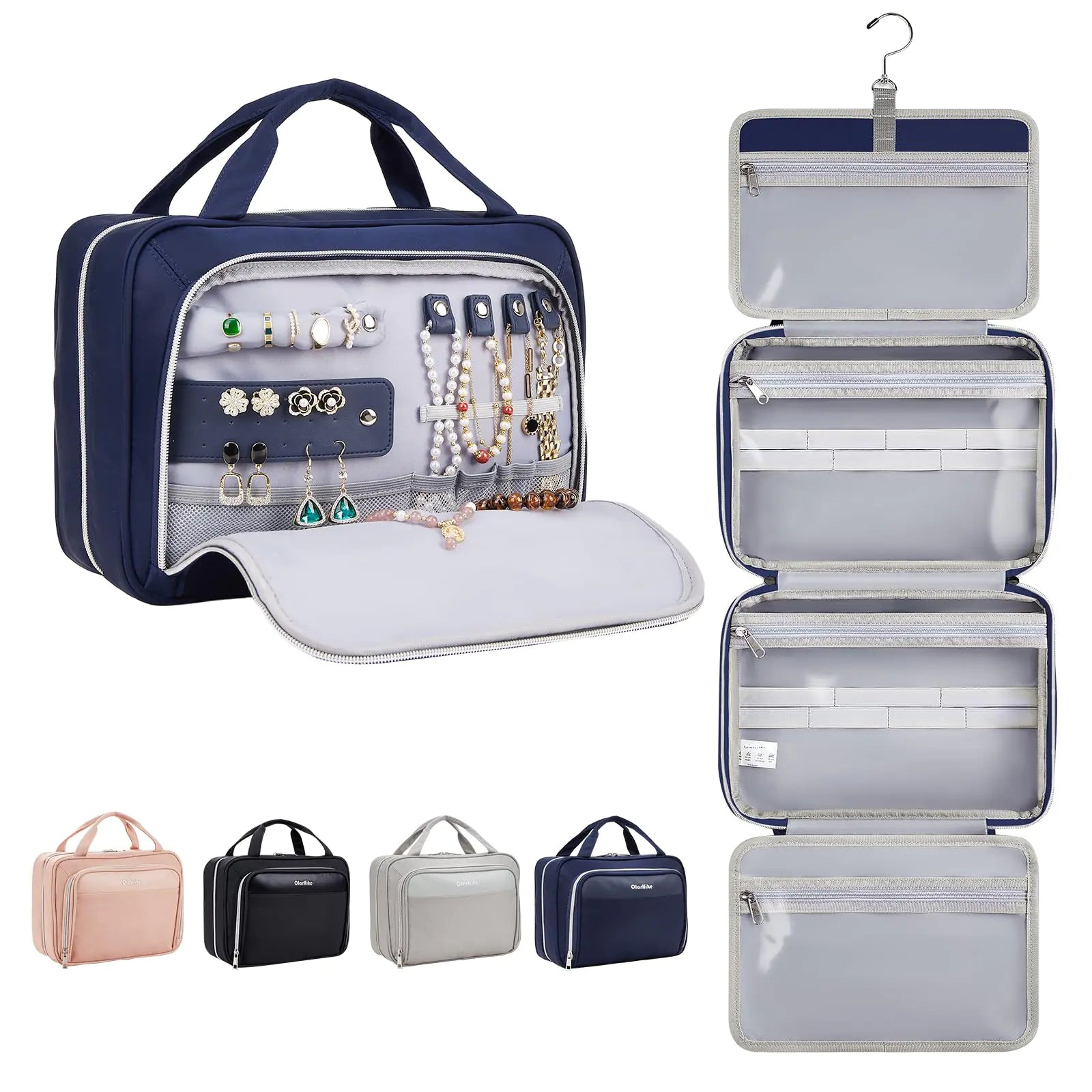 OlarHike Toiletry Bag,Large Size Waterproof Hanging Bags, Makeup Jewelry 3 in 1 Essentials Travel Packing Organizers, Fulled-Sized Family Pack, Shampoo, Conditioner, Brushes Set (Black) Large Black Pi-Mart