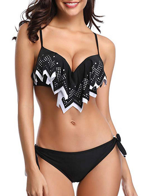 Tropical Bikini  Bottom Padded Ruffled Top Push Up Bikini Swimsuit For Women Underwire Bikini Top Ruffle Padded Two Piece Bathing Suits Teen Girls Two Piece Swimsuit Women Cross Back Bathing Suit Swimwear Stevvex