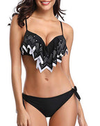Tropical Bikini  Bottom Padded Ruffled Top Push Up Bikini Swimsuit For Women Underwire Bikini Top Ruffle Padded Two Piece Bathing Suits Teen Girls Two Piece Swimsuit Women Cross Back Bathing Suit Swimwear Stevvex
