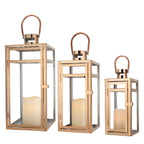 19''&15''&12'' H Stainless Steel Metal Candle Lantern  Candle Holder with Temper Glass Panels(Set of 3 Rose Gold) Lootquake LLC