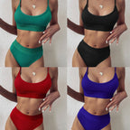 Women Bikini Sets Solid Color Ruffled Swimwear Bathing Suits 2 Piece Split Push Up Bandage Beachwear Women's Bikini Scoop Neck Straps Cutout Crop Top Lace Up Bottom Comfortable Two Piece Swimsuits Stevvex