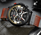 Men's Sports Waterproof Watch With Leather Belts, Chronometers And Large Numbers Details Luxury Watches Unique Design Excellent Gift Stevvex
