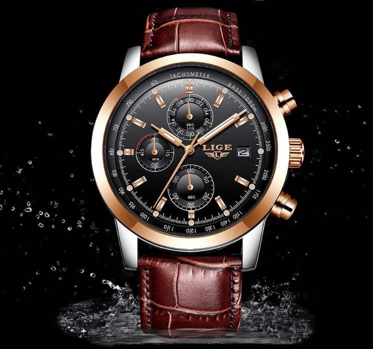 Men's  Waterproof Watch With Chronometers Date Display And Fluorescent Pointers Excellent Look Perfect Gift Stevvex