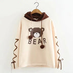 Woman Bear Cap Hoodies Sweatshirt Top Women Long Sleeve Ribbon Hair Ball Cute Sweatshirt Hooded Jumper Pullover Hoodie Hooded Sweatshirt Stevvex