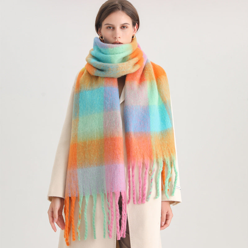 New Luxury Winter Soft Head Wraps Plaid Scarf Shawls Cashmere  Warm Cashmere Scarves Rainbow For Women Stevvex