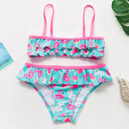 3-16Y Cartoon Two-piece Girls Swimwear Ruffle Swimsuit Bikini Set One Shoulder Beachwear Princess Two Piece Bathing Suit Children Swimwear Girls Swimsuit Bikini Set Stevvex