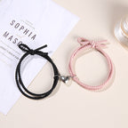 2PCS Magnetic Bracelet Stainless Steel Love Heart Charm Couple Bracelets For Friend Braid Rope Bracelets Magnet Adjustable Rope Matching Bracelet Love Bracelet Couples 2 Pieces Relationship Magnetic Bracelet