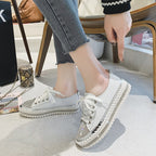 Womens Leopard Sneakers Women Canvas Shoes Leisure Lace-Up Sneakers Rhinestone Shiny Flat Charming Shoes Platform Leisure Low Sneakers Stevvex