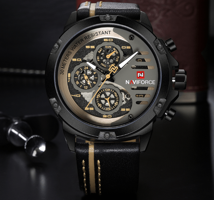 Men's  Sports Waterproof Watch With Chronometers And Leather Belt Multifunction Wristwatch Unique Design Perfect Gift - SJB-DIAMOND ELITES