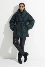 Monochrome Jacquard Down Coat in Vintage Emerald - SJB-DIAMOND ELITES