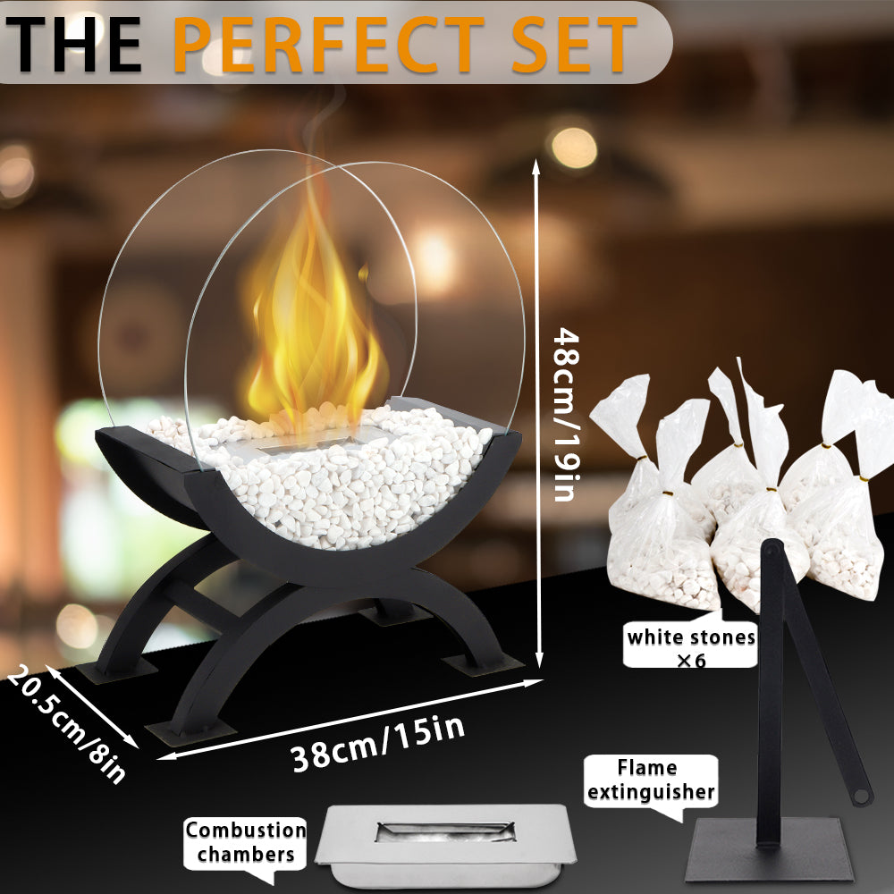 Portable Round Tabletop Fireplace 48cm H – Clean Burning Bio Ethanol, Ventless Glass Fire Bowl, Lootquake LLC
