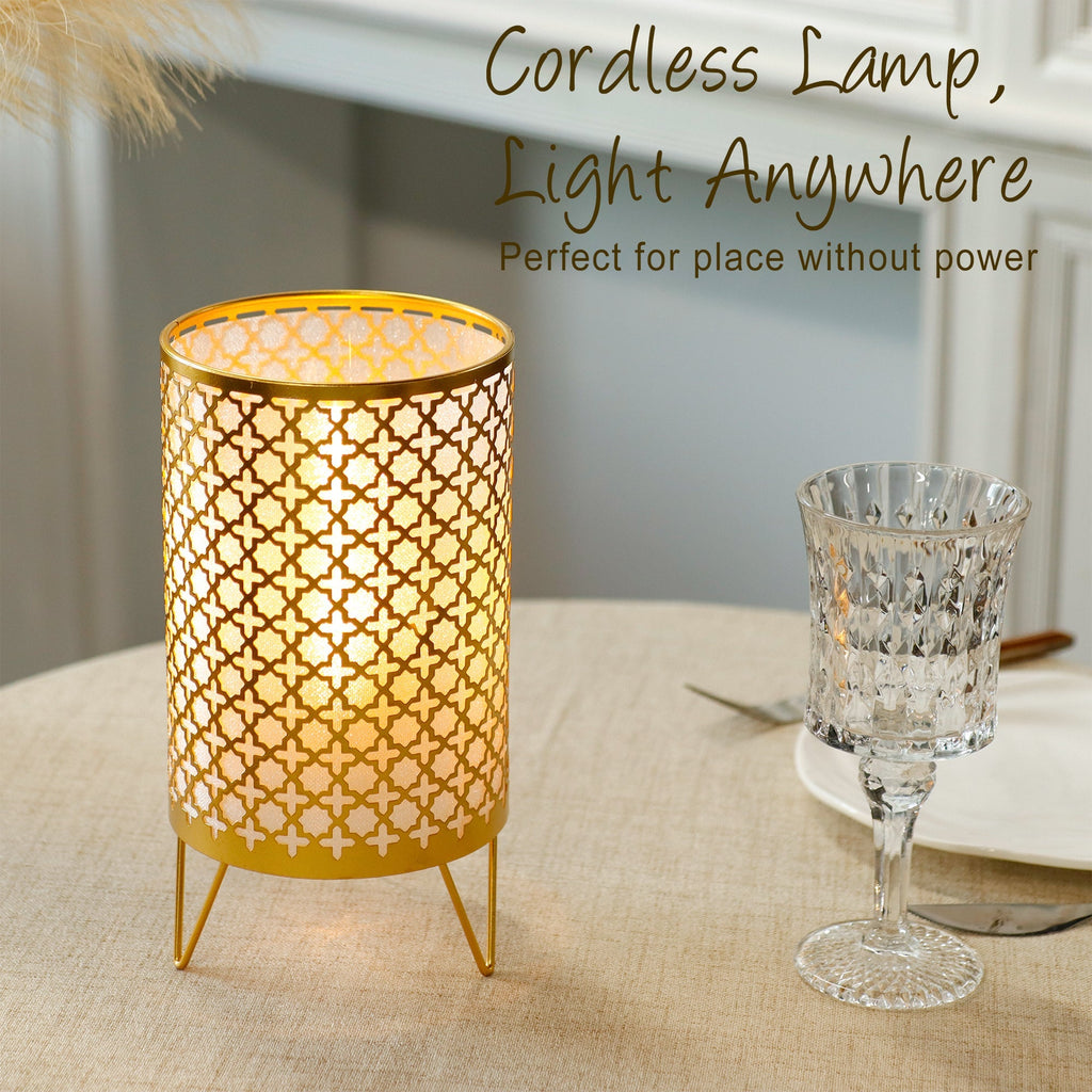 TRIROCKS Set of 2 Battery Operated Lamp 9'' High Cordless Table Lamp Battery Powered Lanterns with 6H Timer for Home Living Room Weddings Parties Patio Events Outdoors Indoors Shelf(Gold) Lootquake LLC