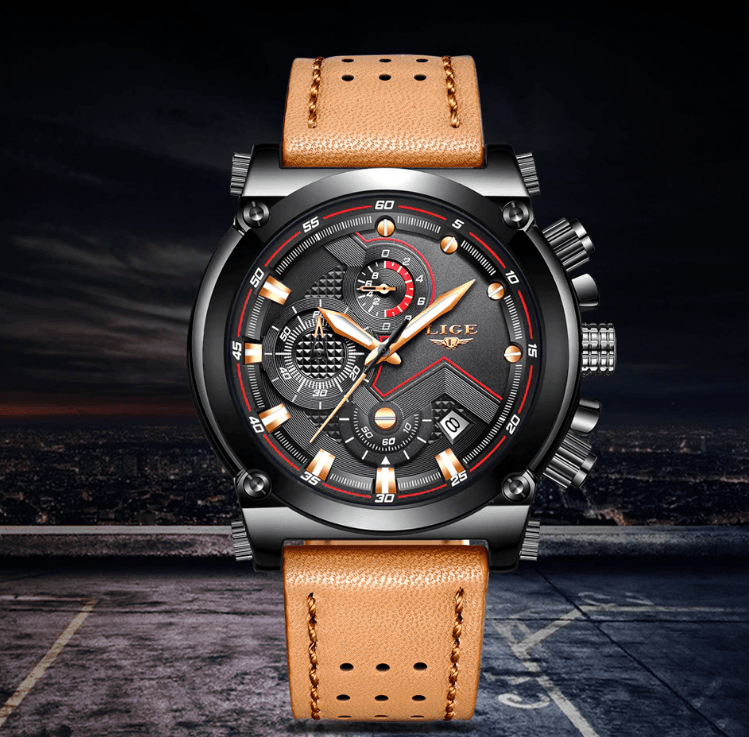 Men's Waterproof Modern Watch With Leather Belts, Stainless Steel Case Excellent Look Perfect Gift Stevvex