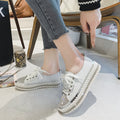 Womens Leopard Sneakers Women Canvas Shoes Leisure Lace-Up Sneakers Rhinestone Shiny Flat Charming Shoes Platform Leisure Low Sneakers Stevvex