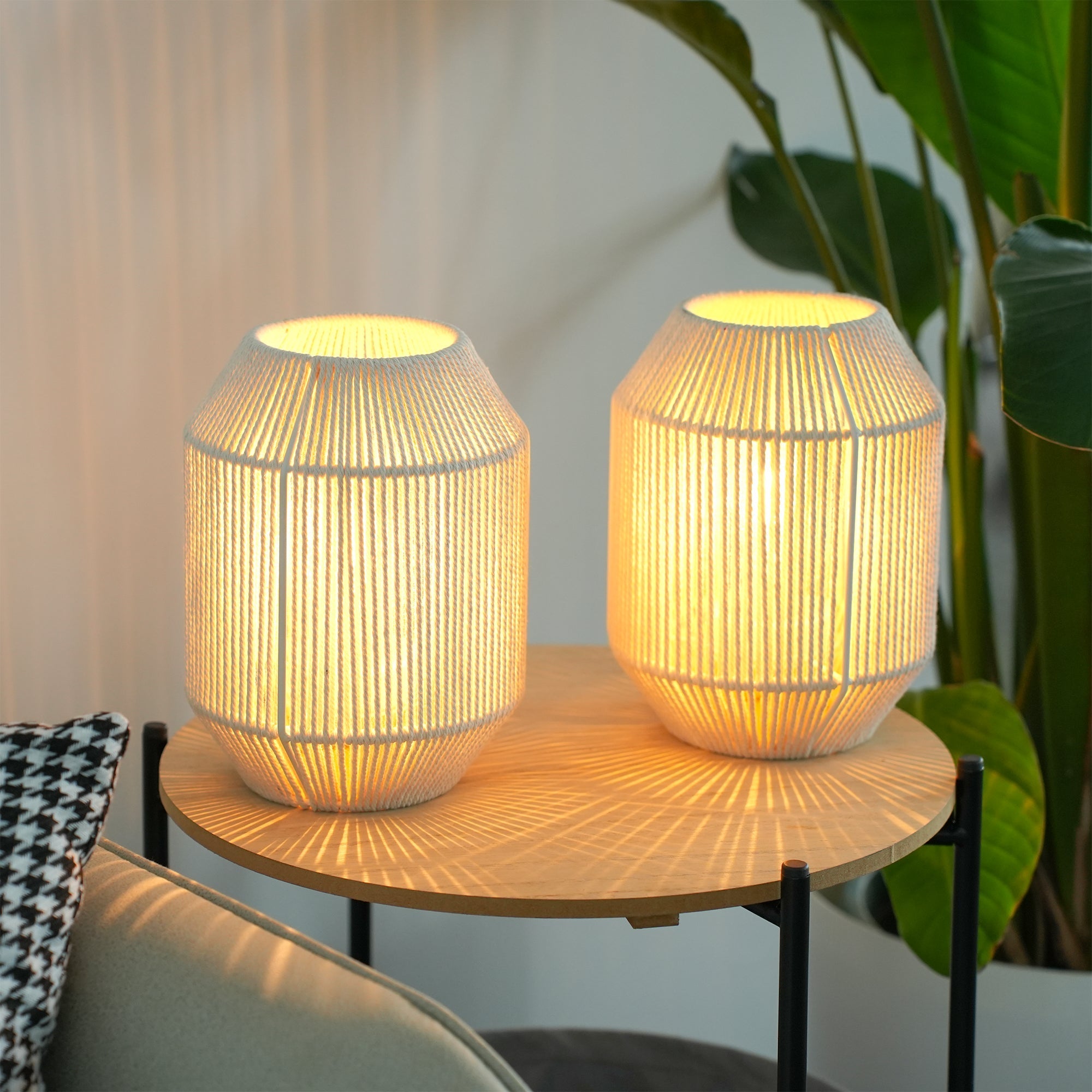 JHY DESIGN 2-Pack 8.5"H Woven Cotton Rope Table Lamps: Cordless, Battery-Powered, 6-Hr Timer Lootquake LLC