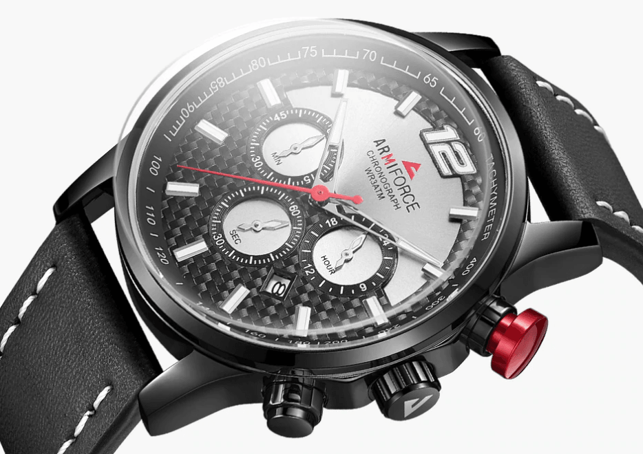 Mens Waterproof Sport Watch With Chronometers Day View And Cross-Matte Background Modern Man Watch Stevvex