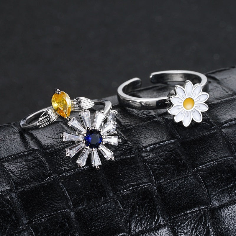 Turnable Rings Eyes Flowers Anxiety Rings For Women Fidget Spinner Ring Jewelry Pi-Mart
