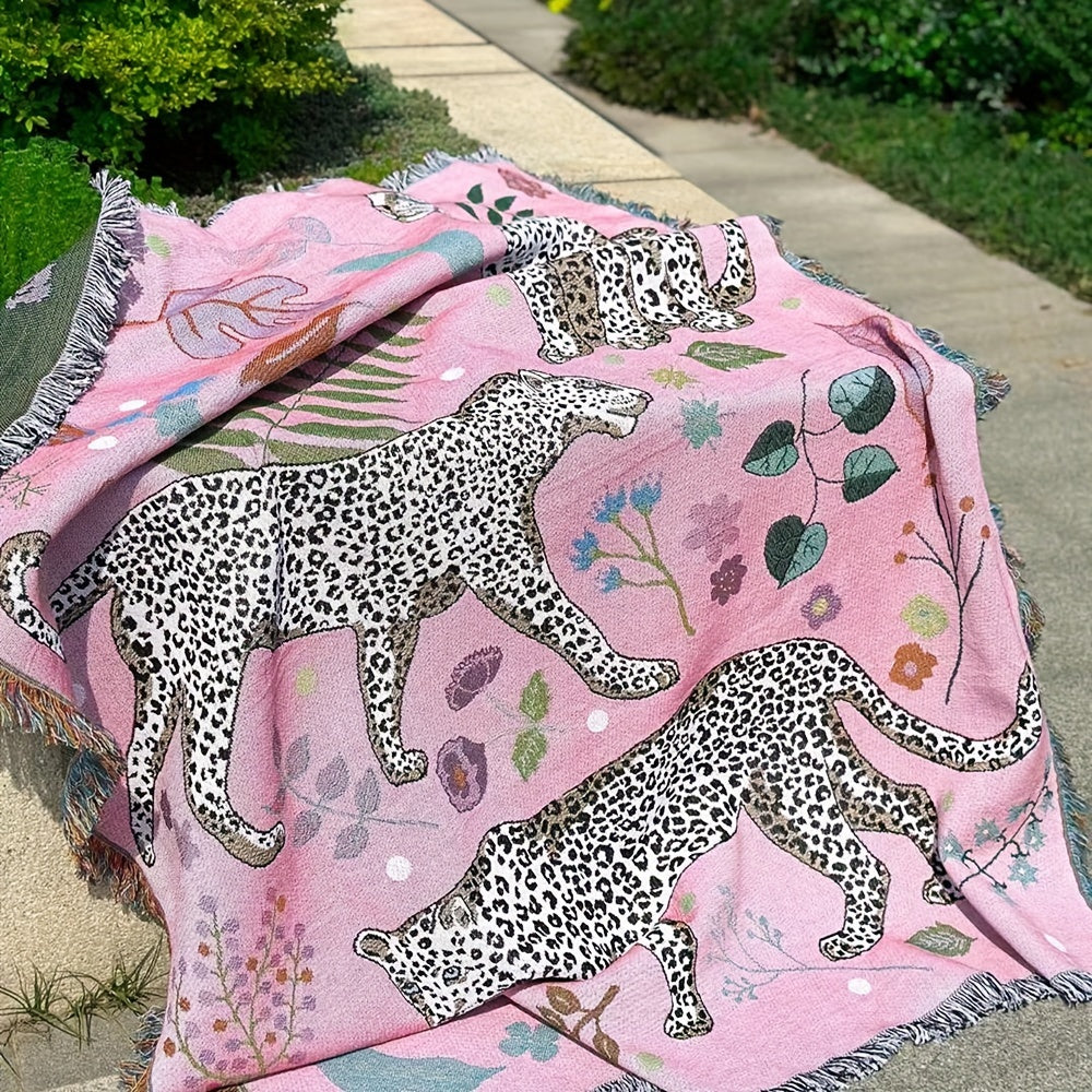 Bohemian Knitted Leopard Tassel Blanket, Suitable For Camping, Casual Picnic, Multifunctional Throw Blanket Lootquake LLC