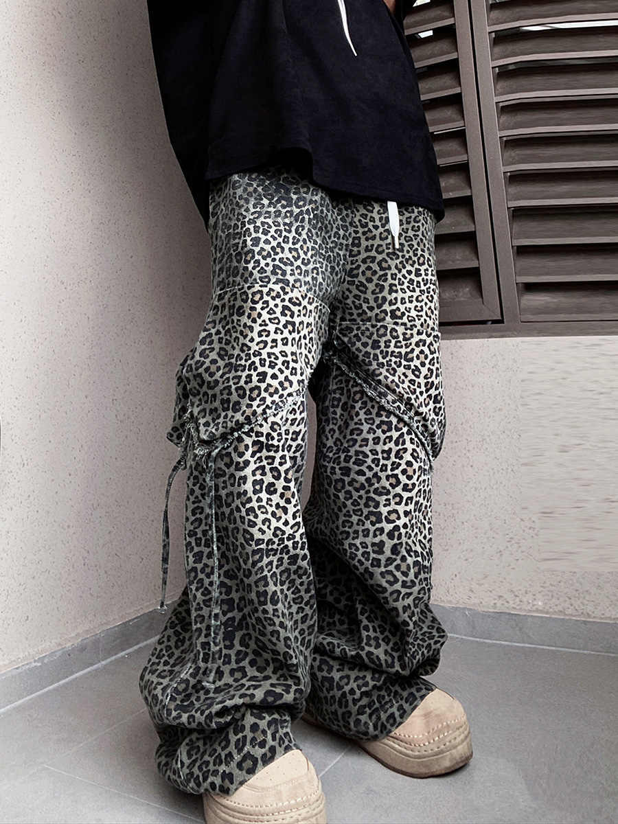 Loose Straight Slightly Flared Workwear Casual Wide-leg Mopping Leopard Jeans Lootquake LLC