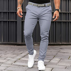 Men's Pure Color Tight Pocket Zipper Business Casual Slim-fitting Trousers Pi-Mart