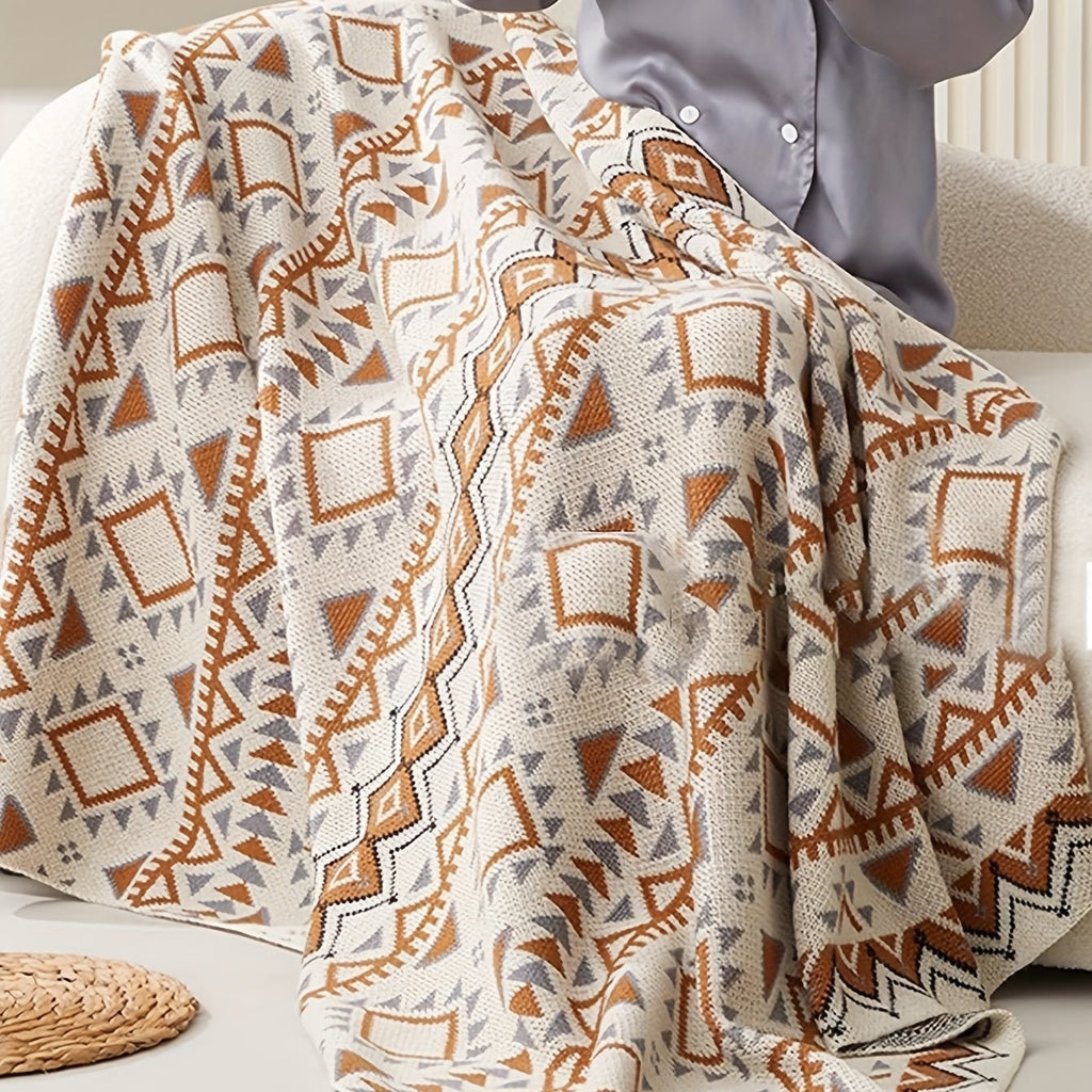 1pc Bohemian Style Striped Tassel Throw Blanket, 100% Polyester, Fantasy Themed, All-Season Multipurpose, Stain Resistant, Woven Fabric, Hand Wash Only, >500g Weight Lootquake LLC