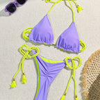 New Festival Flame Halter Bikini Set for Women – Triangle V-Neck Backless Two-Piece Swimsuit with Tie Side Bottoms & Adjustable Lace-Up Fit – Sleek Polyamide Swimwear for Koningsdag/King’s Day & Summer Beach Celebrations