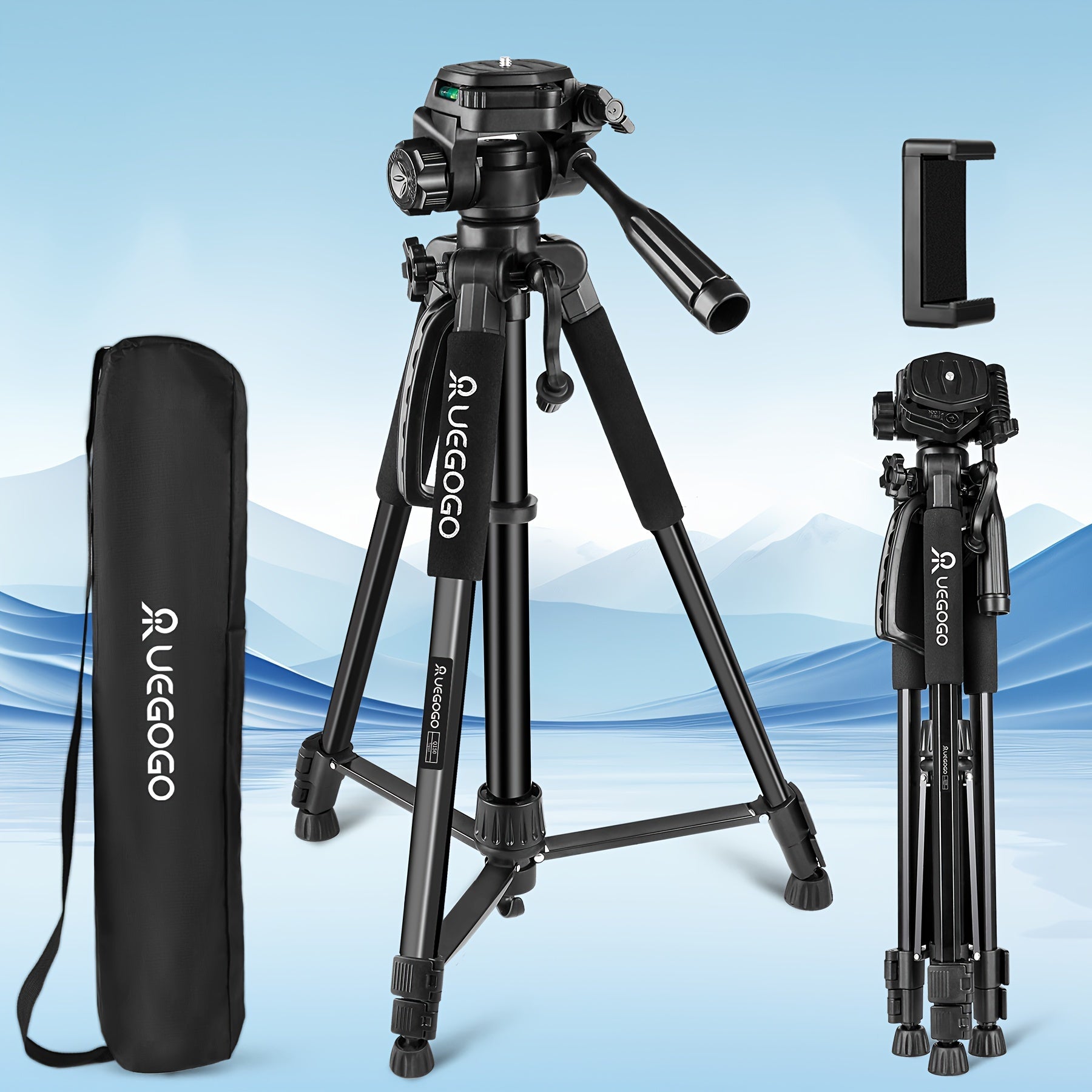 ZOMEI 60 Inch Micro Single-lens Digital Camera Mobile Phone Horizontal And Vertical Shooting Live Portable Aluminum Tripod With Mobile Phone Clip + T-shaped Mobile Phone Clip Lootquake LLC