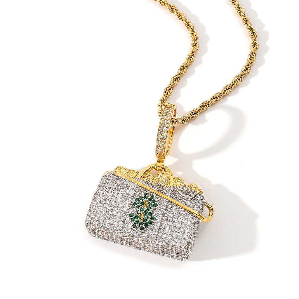 Hip-hop Pendant With Micro-inlaid Zircon On The Dollar Packet Pi-Mart