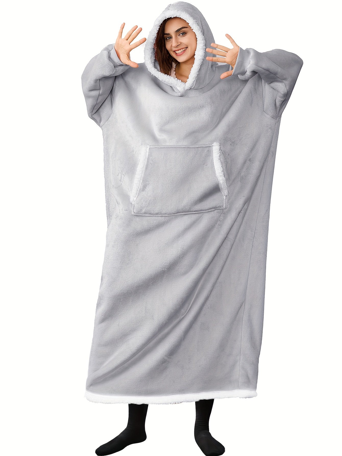 Women's Casual Lounge Robe - Plus Size Sherpa Fleece Hooded Extra Long Warm Oversized Wearable Blanket With Pockets - For Women - Perfect for Cozy Nights & Relaxation - Ideal Gift for Birthday & Holidays