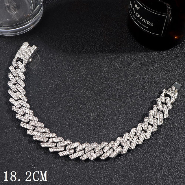 Luxury 12mm Iced Out Cuban Link Chain Bracelet Pi-Mart