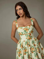 Lace Trim Floral Sleeveless Midi Dress