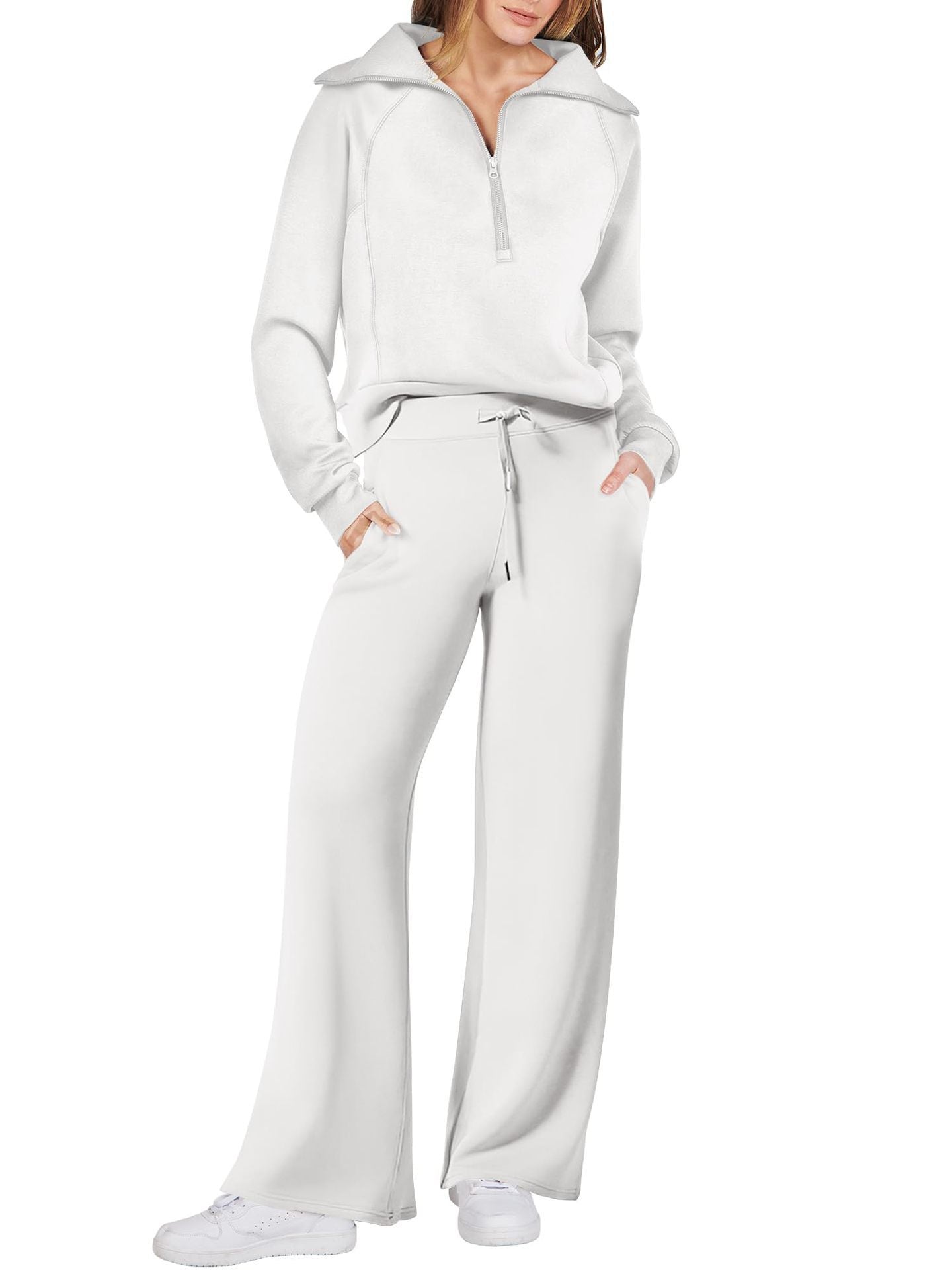 Leisure Sports Suit Long-sleeve Zipper Sweatshirt Wide Leg Pants Two-piece Set Pi-Mart