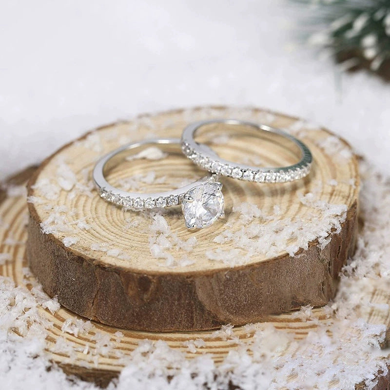 S925 Four-claw Inlaid 12 Karat 7mm Round Zircon Set Ring Pi-Mart