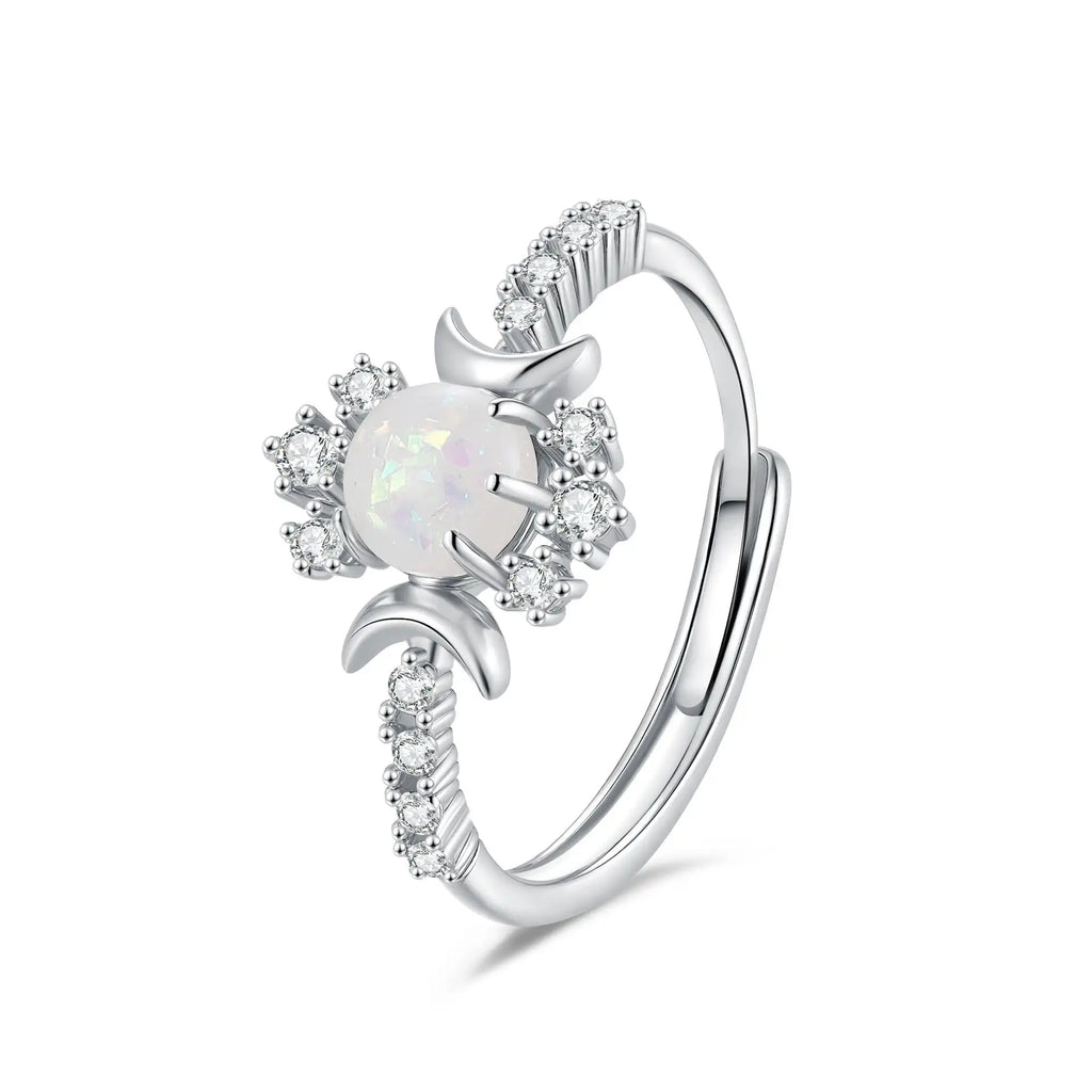 Platinum Round White Opal Glossy Double Moon Edge