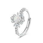 Platinum Round White Opal Glossy Double Moon Edge
