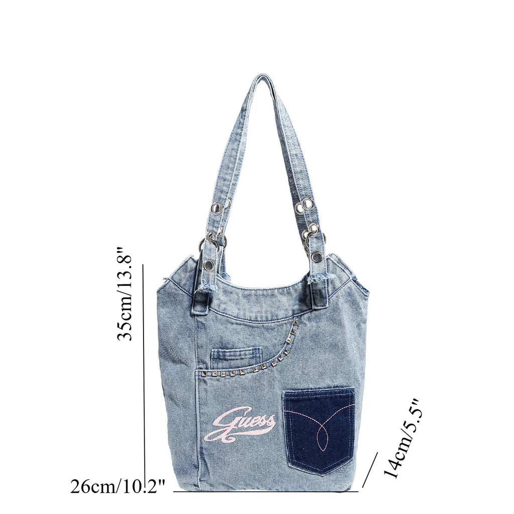 Washed denim underarm bag, Spice girl sweet cool retro hobo bag, fashionable splicing shoulder bag, versatile hobo women's bag - SJB-DIAMOND ELITES