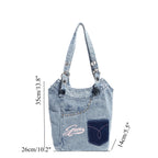 Washed denim underarm bag, Spice girl sweet cool retro hobo bag, fashionable splicing shoulder bag, versatile hobo women's bag - SJB-DIAMOND ELITES