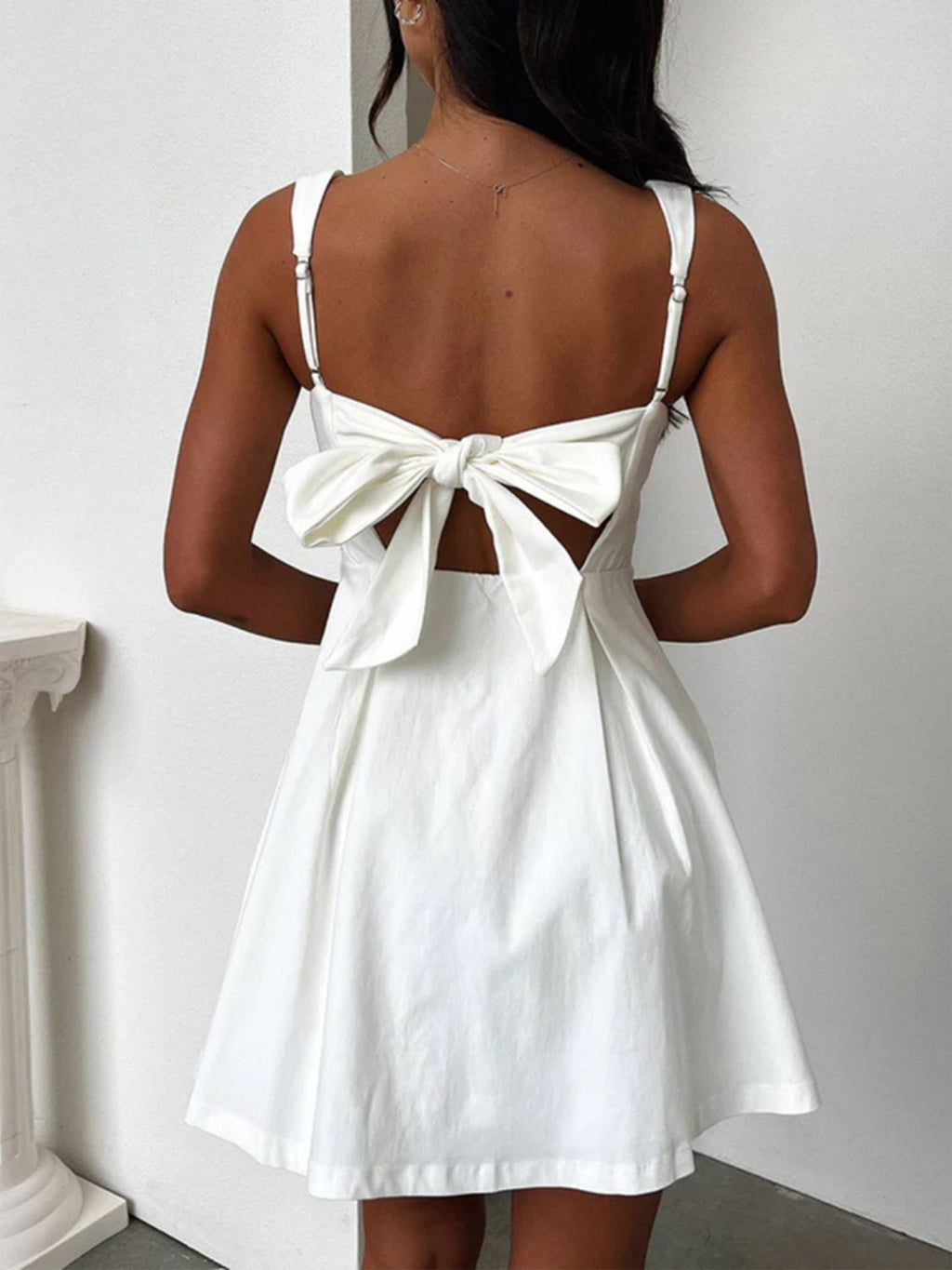Dark Blue Bow Back Square Neck Mini Dress Luxury Feminine & Flattering Dress For Girls Stevvex