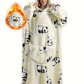 Plus Size Pumpkin Print Flannel Blanket Hoodie - Soft, Cozy, Plush, Hooded, Winter Outwear for Women with Halloween Theme Lootquake LLC